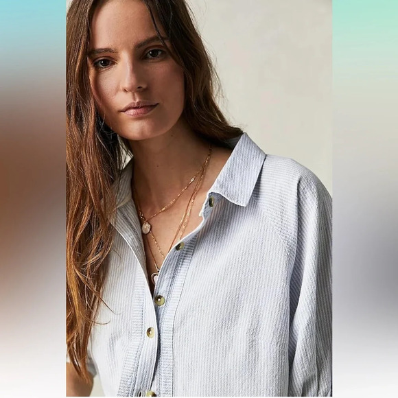 NWT Free People Women's Ellie Stripe Top, Blue Combo M - Picture 4 of 9